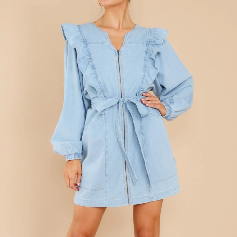 Denim Ruffle Tie dress